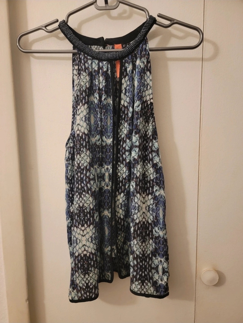 Sleeveless Blue Mosaic Halter Tank Top